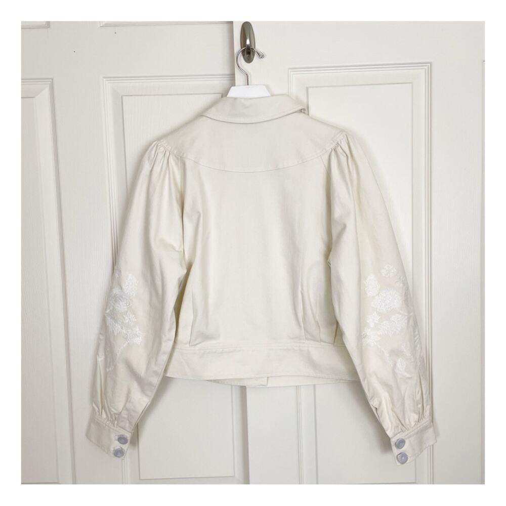 Boden Embroidered Tonal Floral Bomber Jacket Cotton Twill NWOT Sz 14 - Picture 6 of 12